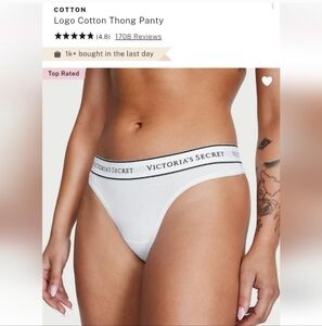 Victoria's secret stretch cotton logo thong panty WHITE MEDIUM